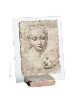 STUDY OF THE HEAD OF MADONNA WITH CHILD table ornament decor in orphalese and marble on crystal Made in Italy