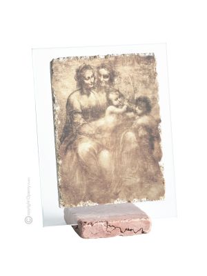 THE VIRGIN AND CHILD WITH SAINT ANNE table ornament decor in orphalese and marble on crystal Made in Italy