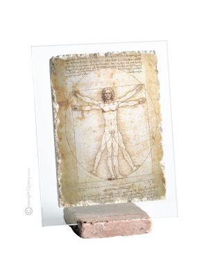 VITRUVIAN MAN table ornament decor in orphalese and marble on crystal Made in Italy