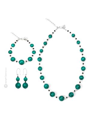 PARURE ONDA jewellery set necklace bracelet earrings handmade pearls in Murano-Venice glass with silver 925 authentic Made in Italy