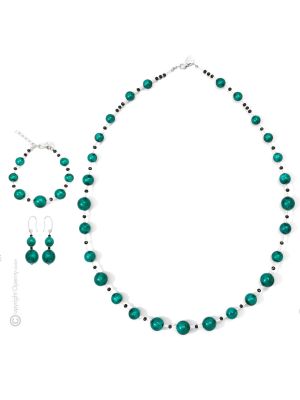 PARURE ONDA jewellery set necklace bracelet earrings handmade pearls in Murano-Venice glass with silver 925 authentic Made in Italy