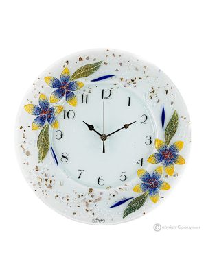 LILY Wall clock, artistic glass decorated in floral relief, handmade