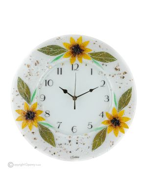 SUNFLOWER Wall clock, artistic glass decorated in floral relief, handmade