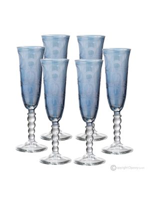 Set of 6 authentic hand-painted flute glasses in premium quality glass.