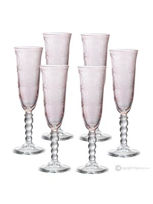 Set of 6 authentic hand-painted flute glasses in premium quality glass.