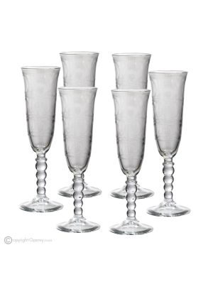 Set of 6 authentic hand-painted flute glasses in premium quality glass.