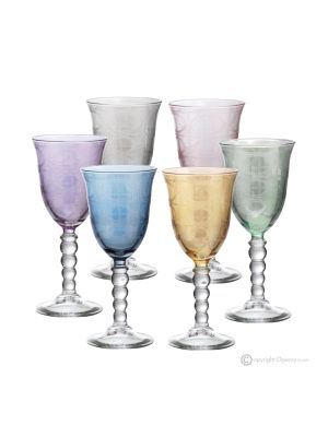 PERLE Set of 6 authentic hand-painted stemmed wine glasses in superior quality glass.