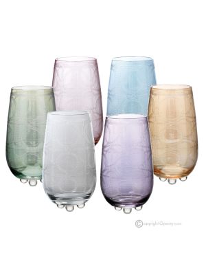 PERLE Set of 6 authentic modern hand painted drink glasses in superior quality glass.