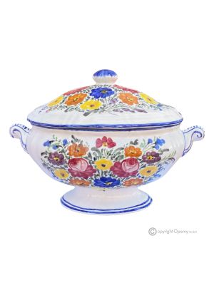 Authentic Castelli artistic ceramic tureen, hand-crafted and hand-painted.