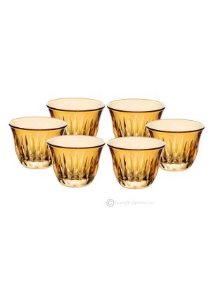 PRESTIGE Set of 6 espresso glasses, superior quality glass, hand painted, elegant modern design.