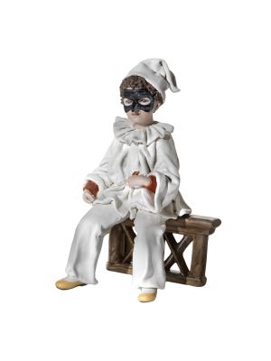 PULCINELLA Capodimonte porcelain, carnival mask, splendid and refined statuette.