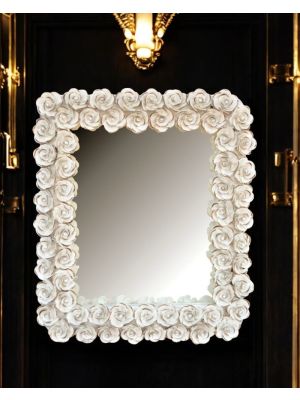 SPECCHIERA CRYSTAL & ROSES Ceramic mirror wall decorative hanging baroque style artistic ceramic with 24k gold details Made in Italy