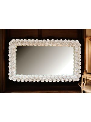 Baroque style ceramic mirror decorated with roses, Swarovski crystals and gold details.