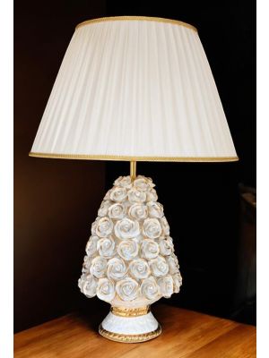 Table lamp. Artistic ceramic, decorated with roses, Swarovski crystals with gold details.