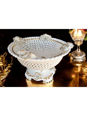 Cake stand, superior ceramic centerpiece, with roses, crystals and gold details, handmade.