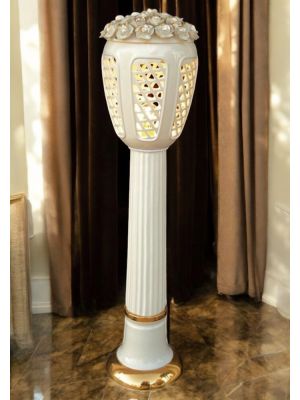 Floor lamp, ceramic lantern, embellished with roses, Swarovski crystals and gold.