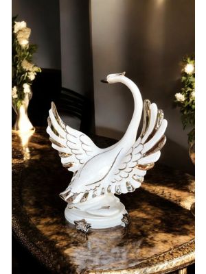 Artistic ceramic swan, embellished with roses, crystals and platinum details, handmade.