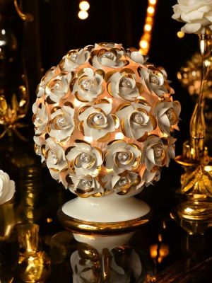 LAMP Table lamp abat-jour lampshade Baroque style artistic ceramic with 24k gold details Swarovski crystals Made in Italy