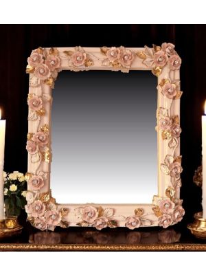 SPECCHIERA CRYSTAL & ROSES Ceramic mirror wall decorative hanging baroque style artistic ceramic with 24k gold details Made in Italy
