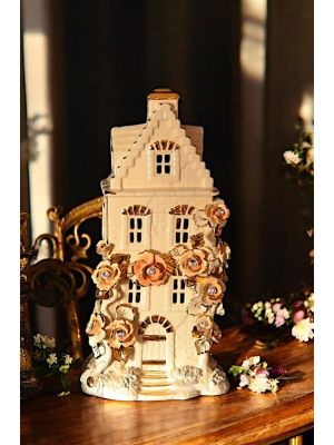 Candle holder ceramic - Interior décor - House with flowers