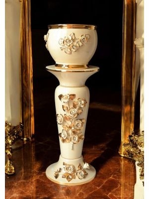 Ceramic column vase, decorated with roses, Swarovski crystals and gold details.