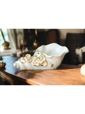 SHELL handmade ceramic table ornament Baroque style artistic with 24k gold details Made in Italy