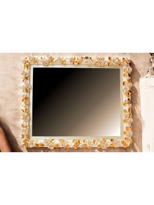 Refined ceramic mirror, in baroque style, with roses and golden details, handmade.