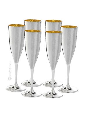 CALICI FLUTE Set 6 Globlet Glasses Special Gold Silver Plated Handmade Made in Italy