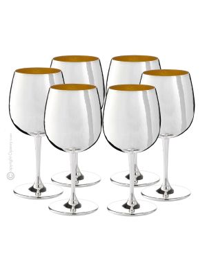 CALICI BALLON GLASSES Set 6 Globlet Glasses Special Gold Silver Plated Handmade Made in Italy