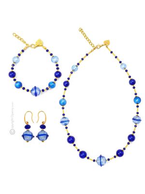 PARURE SATURNO jewellery set necklace bracelet earrings handmade pearls in Murano-Venice glass with silver 925 authentic Made in Italy