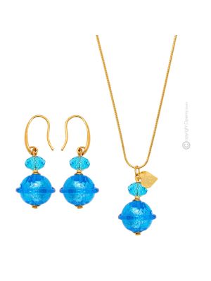 PARURE SATURNO jewellery set necklace earrings handmade pearls in Murano-Venice glass with silver 925 authentic Made in Italy