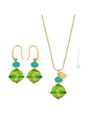 PARURE SATURNO jewellery set necklace earrings handmade pearls in Murano-Venice glass with silver 925 authentic Made in Italy