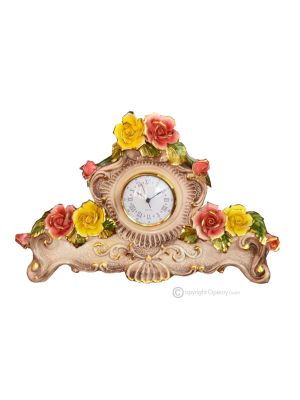 TABLE CLOCK Stand clock Baroque style artistic ceramic with 24k gold details Made in Italy