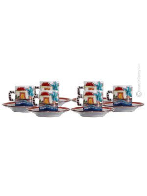 TAZZINE CASA MARE set 6 espresso coffee cups with saucers ceramic authentic handmade Sicily Made in Italy