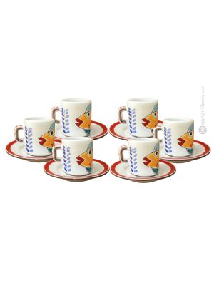 TAZZINE PESCE set 6 espresso coffee cups with saucers ceramic authentic handmade Sicily Made in Italy