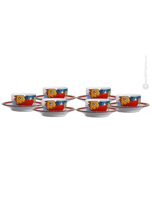 TAZZINE GALLETTO set 6 espresso coffee cups with saucers ceramic authentic handmade Sicily Made in Italy