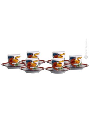 TAZZINE PESCE SPADA set 6 espresso coffee cups with saucers ceramic authentic handmade Sicily Made in Italy