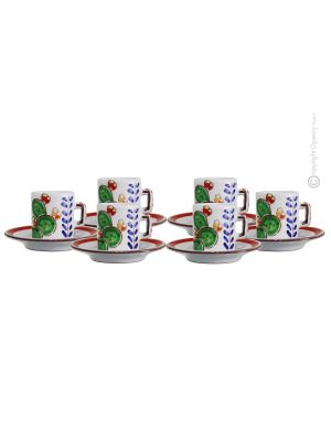 TAZZINE CACTUS set 6 espresso coffee cups with saucers ceramic authentic handmade Sicily Made in Italy