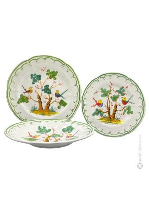 PIATTI UCCELLI Collection set dishes plates service tableware dinnerware Castelli ceramic handcraft  handpainted Made in Italy 