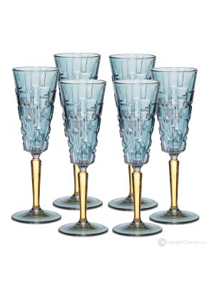 Set of 6 authentic hand-painted flute glasses in premium quality glass.