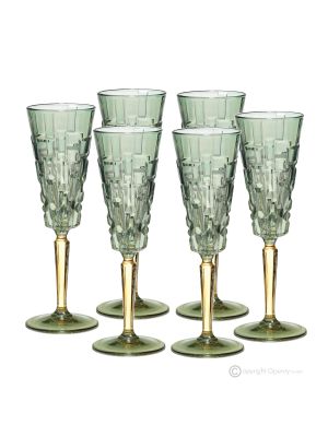 Set of 6 authentic hand-painted flute glasses in premium quality glass.