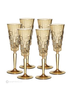 Set of 6 authentic hand-painted flute glasses in premium quality glass.
