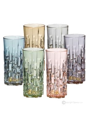 SQUARE Set of 6 authentic modern hand painted drink glasses in premium quality glass.