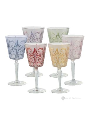 TATTOO Set of 6 authentic hand-painted stemmed water glasses in superior quality glass.