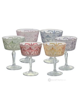 TATTOO Set of 6 hand-painted champagne glasses, authentic quality glass
