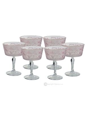 Set of 6 authentic hand-painted champagne glasses made of quality glass.