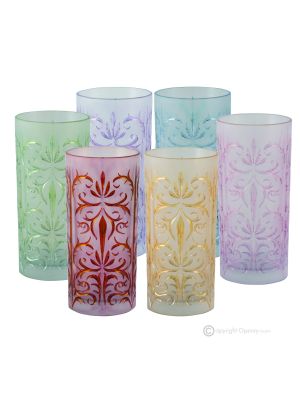 TATTOO Set of 6 authentic modern hand painted drink glasses in premium quality glass.