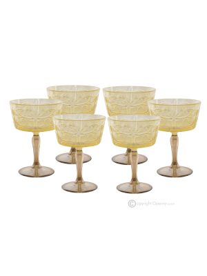 Set of 6 authentic hand-painted champagne glasses made of quality glass.
