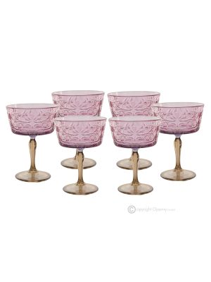 Set of 6 authentic hand-painted champagne glasses made of quality glass.