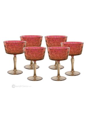 TATUAJE Set of 6 authentic hand-painted champagne glasses in quality glass.